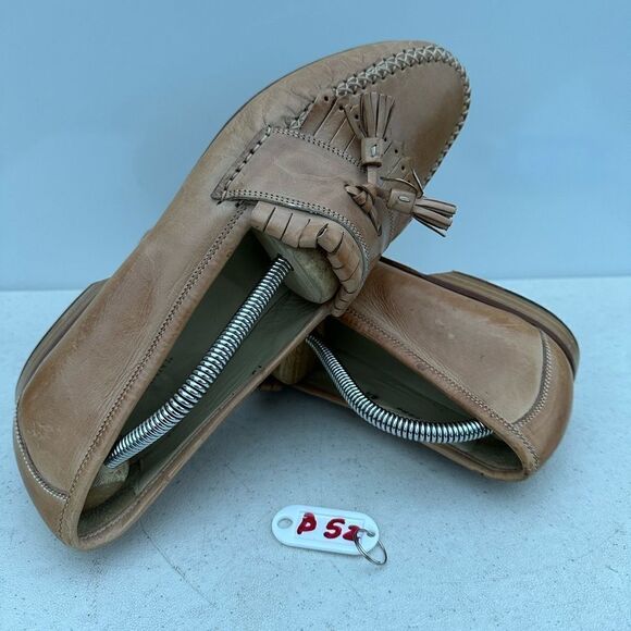 Vintage Men's Johnson & Murphy Light Brown Leather Tassel Loafer Shoes 8,5M - Picture 1 of 8